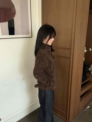 Western Studded Suede Zip-Up Jacket