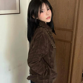 Western Studded Suede Zip-Up Jacket