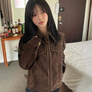 Western Studded Suede Zip-Up Jacket