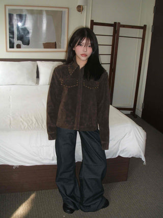 Western Studded Suede Zip-Up Jacket