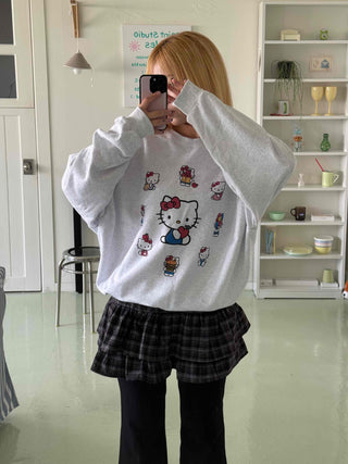 Kitty Multi Fleece Loose Fit Cozy Sweatshirt