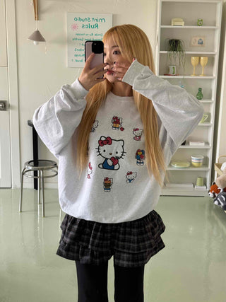 Kitty Multi Fleece Loose Fit Cozy Sweatshirt