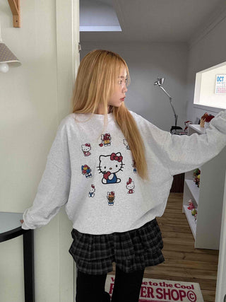 Kitty Multi Fleece Loose Fit Cozy Sweatshirt
