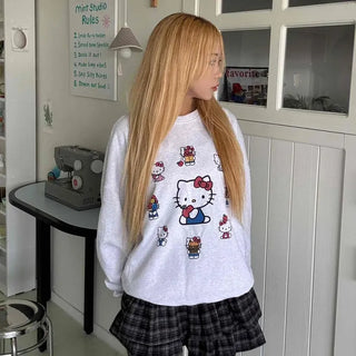 Kitty Multi Fleece Loose Fit Cozy Sweatshirt