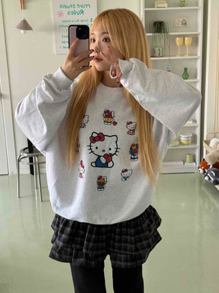 Kitty Multi Fleece Loose Fit Cozy Sweatshirt