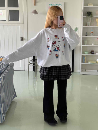 Kitty Multi Fleece Loose Fit Cozy Sweatshirt