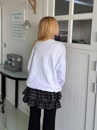 Bubble Layered Check Pumpkin Mini Skirt