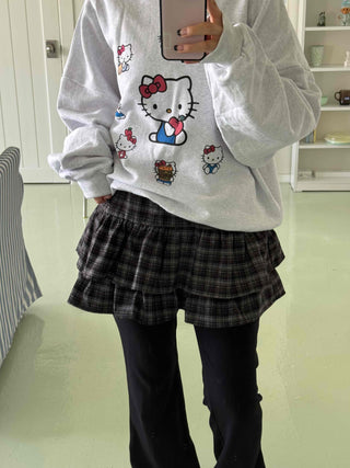 Bubble Layered Check Pumpkin Mini Skirt