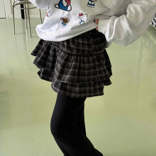 Bubble Layered Check Pumpkin Mini Skirt