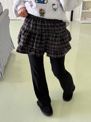 Bubble Layered Check Pumpkin Mini Skirt