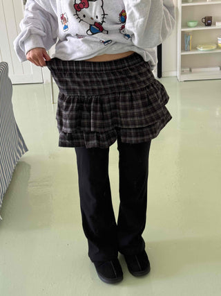 Bubble Layered Check Pumpkin Mini Skirt