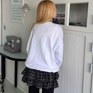 Bubble Layered Check Pumpkin Mini Skirt
