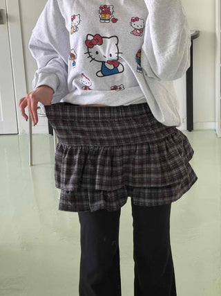 Bubble Layered Check Pumpkin Mini Skirt