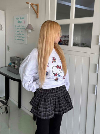 Bubble Layered Check Pumpkin Mini Skirt