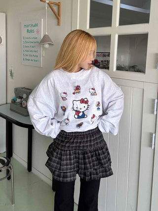 Bubble Layered Check Pumpkin Mini Skirt