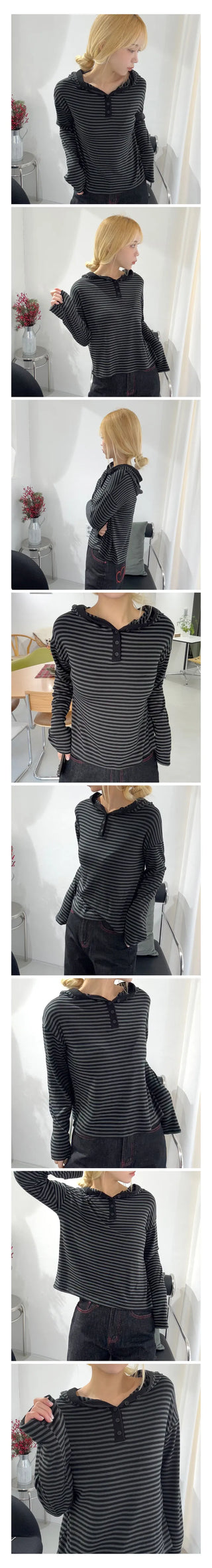 Furcy Stripe Button Hoodie