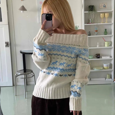 Snow Fair Isle Pattern Off-shoulder Knit