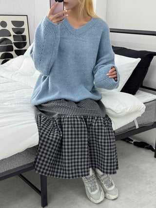 Chic Check Pattern Pleated Knit Dress