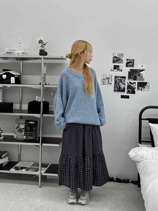 Chic Check Pattern Pleated Knit Dress
