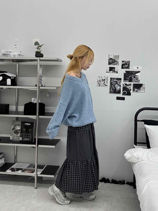 Chic Check Pattern Pleated Knit Dress