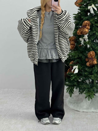 Zebra Stripe Oversized Boa Fleece Zip-up