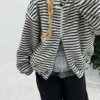 Zebra Stripe Oversized Boa Fleece Zip-up