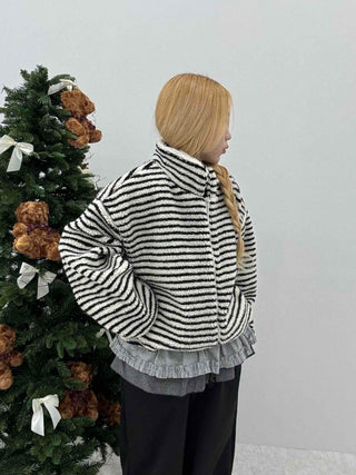 Zebra Stripe Oversized Boa Fleece Zip-up