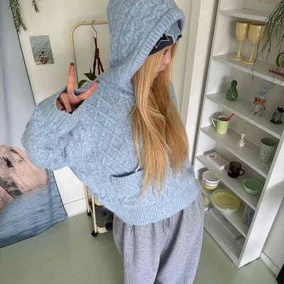 Cable Knit Loose Fit Zip-Up Hoodie