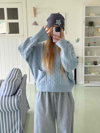 Cable Knit Loose Fit Zip-Up Hoodie