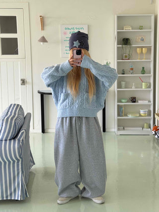 Cable Knit Loose Fit Zip-Up Hoodie