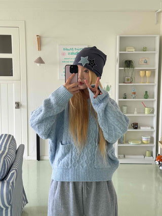 Cable Knit Loose Fit Zip-Up Hoodie