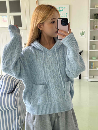 Cable Knit Loose Fit Zip-Up Hoodie