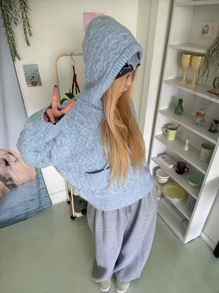 Cable Knit Loose Fit Zip-Up Hoodie