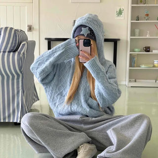 Cable Knit Loose Fit Zip-Up Hoodie