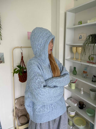 Cable Knit Loose Fit Zip-Up Hoodie