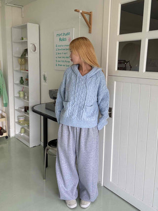 Cable Knit Loose Fit Zip-Up Hoodie