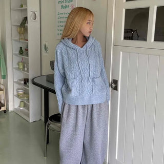 Cable Knit Loose Fit Zip-Up Hoodie