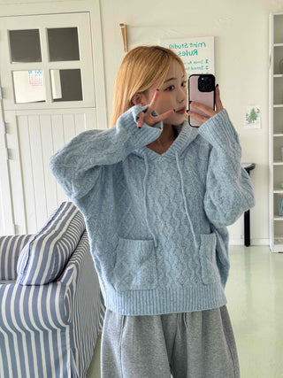 Cable Knit Loose Fit Zip-Up Hoodie