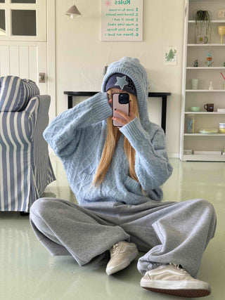 Cable Knit Loose Fit Zip-Up Hoodie