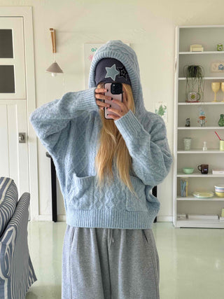Cable Knit Loose Fit Zip-Up Hoodie