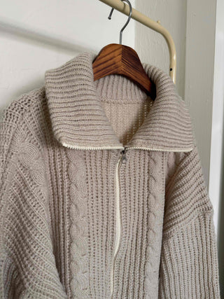 Cable Knit Crop Hooded Zip-Up Cardigan