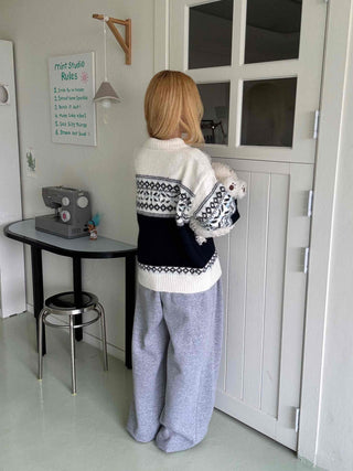 Nordic Fair Isle Color Block Knit Zip-up