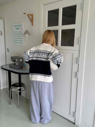 Nordic Fair Isle Color Block Knit Zip-up