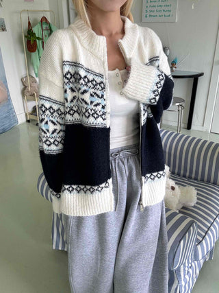 Nordic Fair Isle Color Block Knit Zip-up