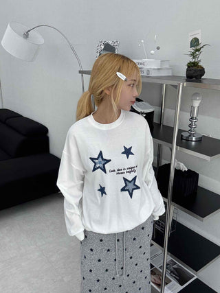 Star Print Oversized Round Neck Sweatshirt
