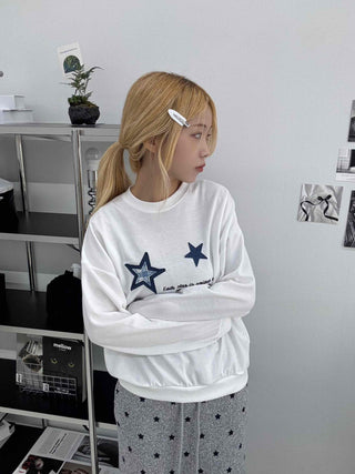 Star Print Oversized Round Neck Sweatshirt