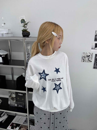Star Print Oversized Round Neck Sweatshirt