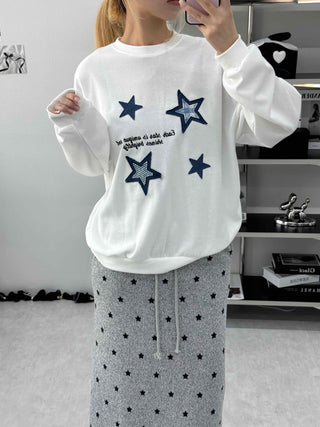Star Print Oversized Round Neck Sweatshirt