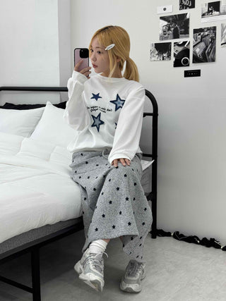 Star Print Oversized Round Neck Sweatshirt