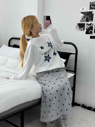 Star Print Oversized Round Neck Sweatshirt